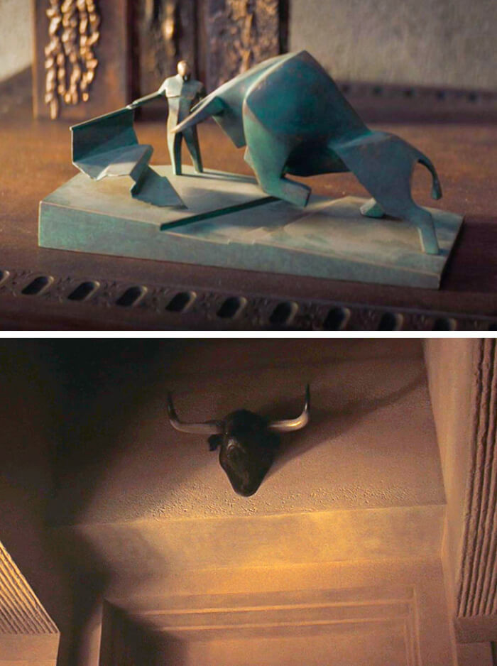 10. At the start of the Bulls in Dune, a matador and a bull's head figurine can be seen