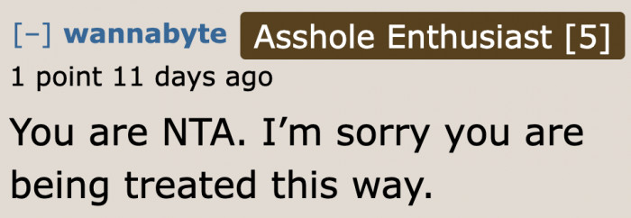 Most people agree that the OP isn't wrong to be upset.