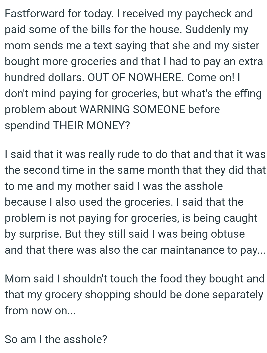 The problem is not paying for groceries, but being caught by surprise