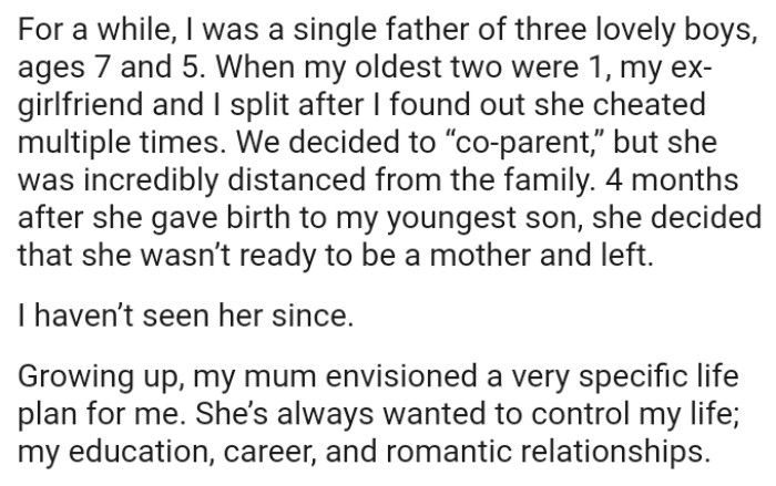 The OP and his ex decided to “co-parent,” but she was incredibly distanced from the family