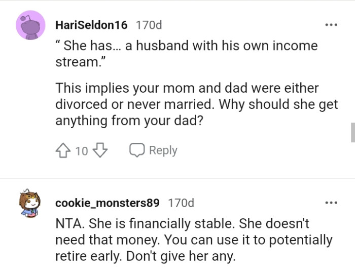 Why would she get anything from the OP's dad?