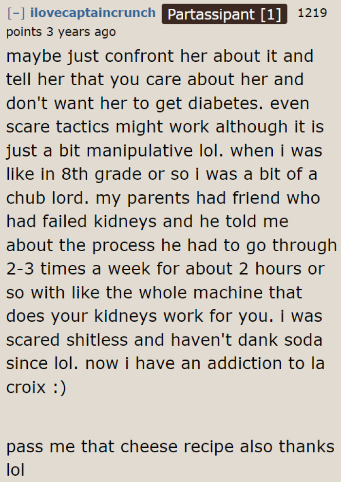 The OP's mom needs to be confronted about these issues. She shouldn't be allowing her daughter to live unhealthily.