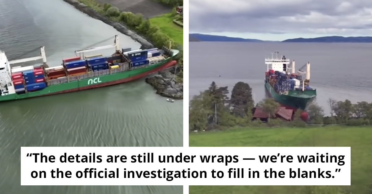 Norwegian Man Sleeps Through Massive Container Ship Running Aground On His Front Lawn