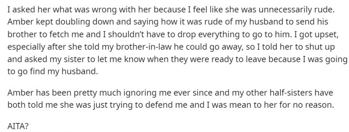 Here is where people start to freak out because of how she reacted to her half-sister.