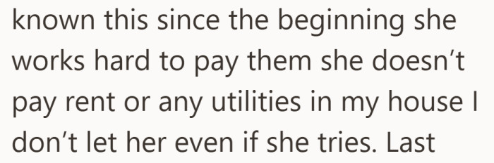 She focuses her income on her debt, while he takes care of the household expenses.