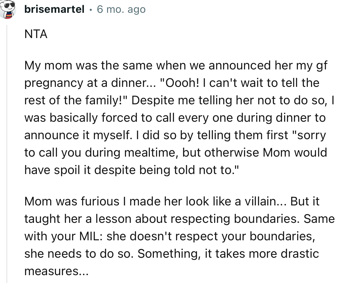 “She doesn't respect your boundaries; she needs to do so. Sometimes, it takes something more drastic.”