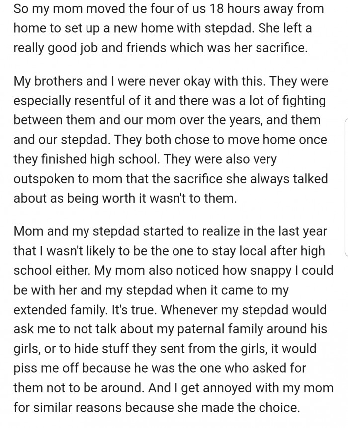 This decision alienated OP and her siblings from their maternal and paternal families.