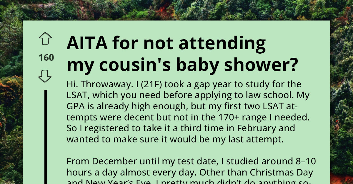 Woman Skips Cousin’s Baby Shower To Study For LSAT And Family Turns Against Her