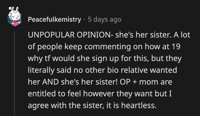 OP and their mom have no obligation to the child, but resenting an innocent child for her parents' actions is indeed heartless.