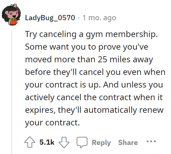 5. Applies to gym memberships as well.