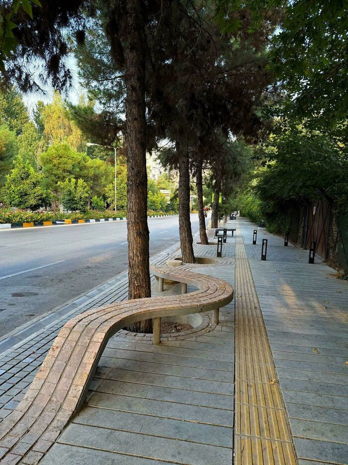 "Brickwork On Sidewalk Which Turns Into A Public Bench In Shiraz, Iran"