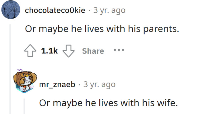 Other Redditors believed the boyfriend doesn't live alone