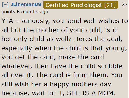 The OP's partner is a mom. So she needs to be acknowledged on a day dedicated to moms.
