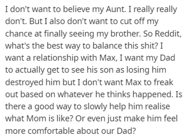 OP isn't sure what to do next so she turned to Reddit for advice