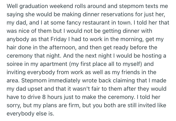 OP had plans to host a graduation party, and she wasn’t letting anyone derail her