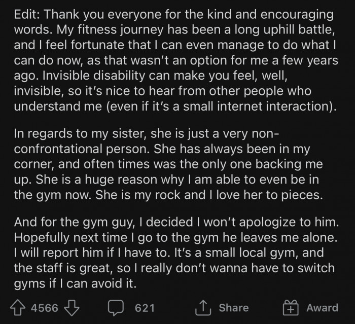 OP then added an edit at the end to provide more context about the situation and thank people for their support.