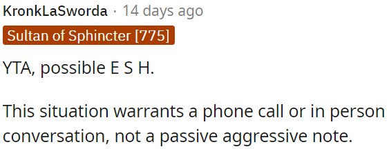 This calls for direct communication, not a passive-aggressive note.