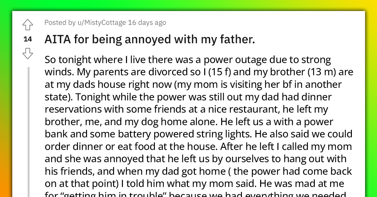 Dad Leaves Kids At Home While There Was A Power Outage To Go Have Dinner With Friends