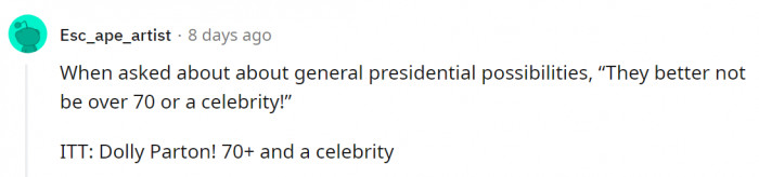 Seems Dolly Parton is an exception to this criteria