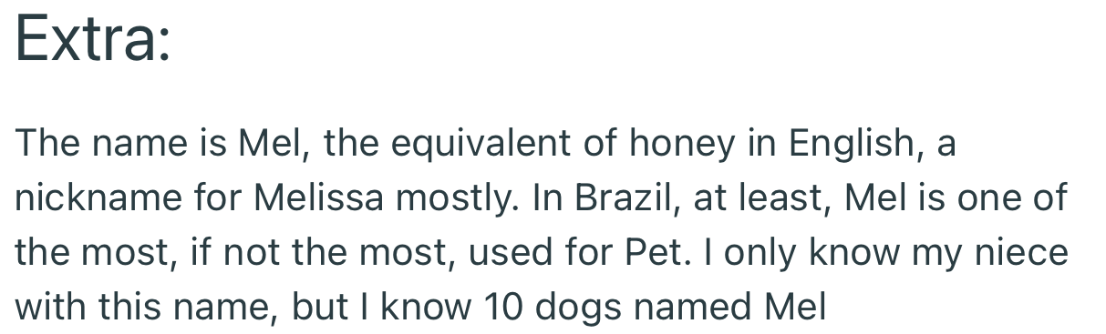 The name in question is ‘Mel’