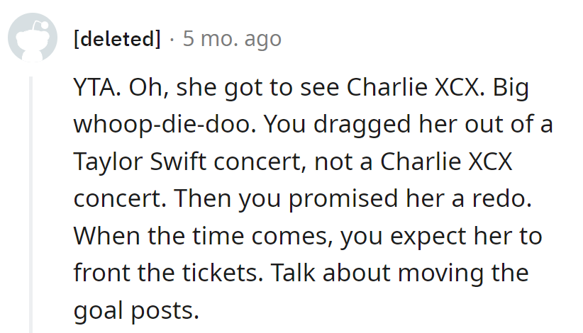 Swapped Taylor for Charlie, now swapping promises for payments. Nice goalpost shuffle.
