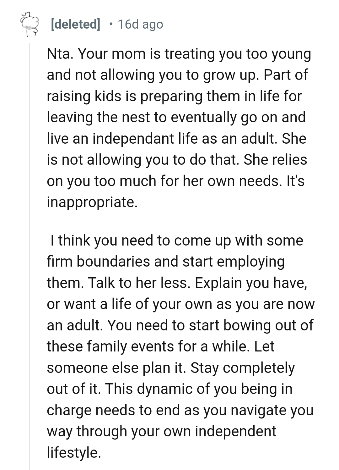 She relies on OP too much