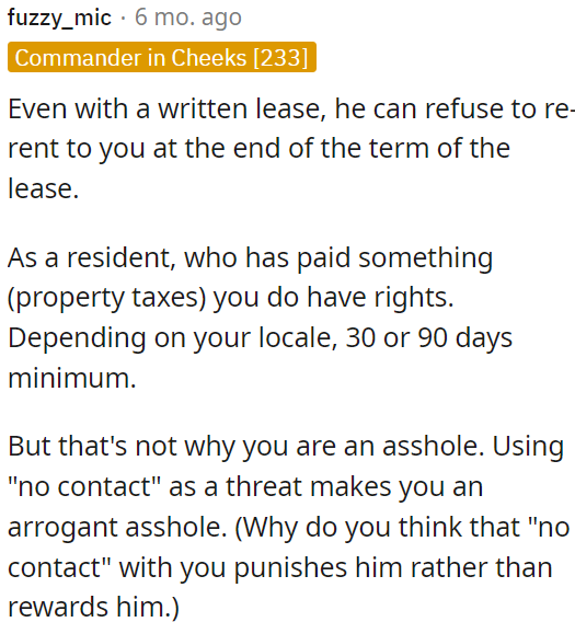 The landlord can choose not to renew the lease even with a written agreement.