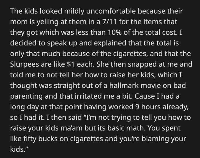 However, the mom left a bad review of their store where she named OP