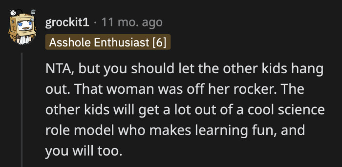 Banning all the children is an overstep, said one Redditor.