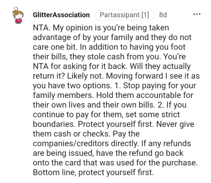 The OP is not the AH for asking for her money back