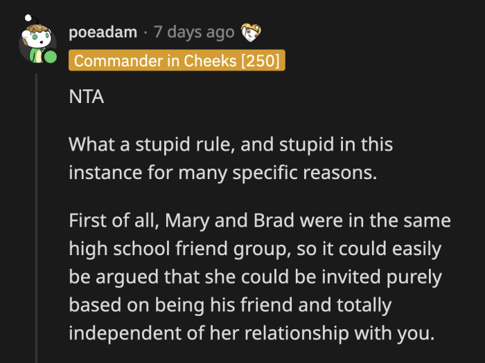Mary shouldn't even be invited as a plus one for OP, she should be invited because she and Brad have been friends since high school