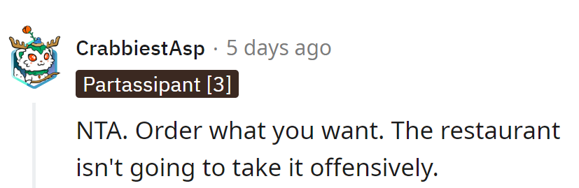 Ordering freedom, not offense! Let taste buds, not tensions, rule the menu.