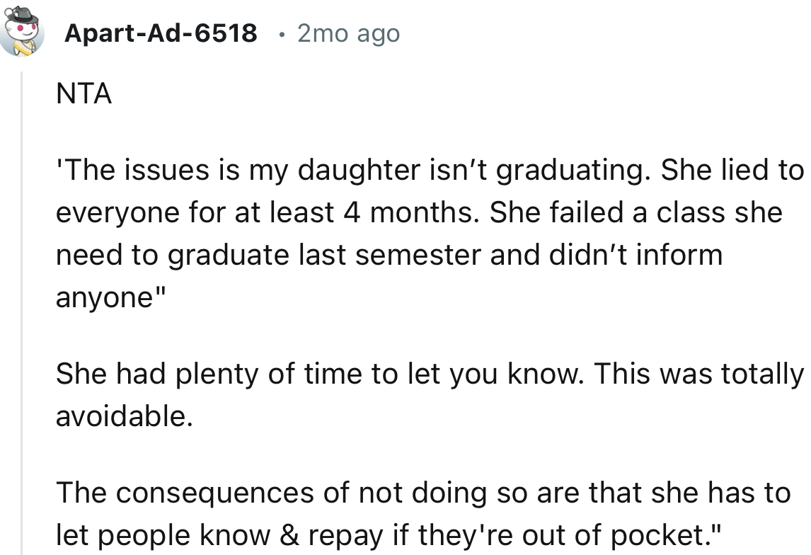 “She had plenty of time to let you know. This was totally avoidable.”