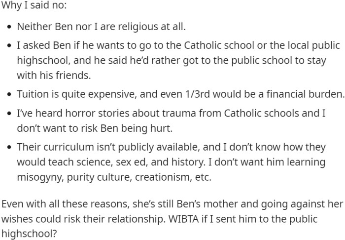 OP has reasons for rejecting this offer