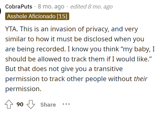 There were only a few comments telling OP that he was TA for suggesting this, as it's an invasion of privacy.