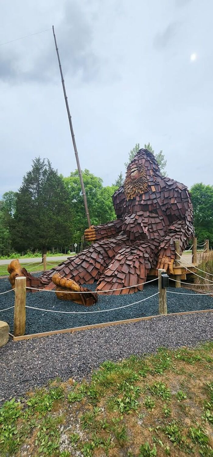 "Meet Otis, A 25-Foot-Tall Wooden Sasquatch Hanging Out At The French Lick Cabins At Patoka Lake Village In French Lick, Indiana"
