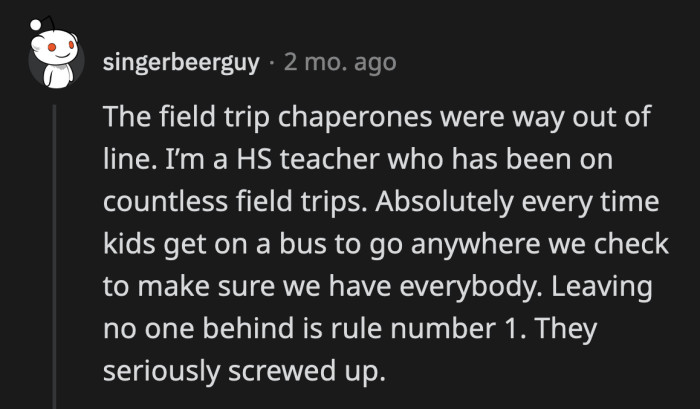 How did the teacher in charge of OP's daughter overlook the fact that the specific student they were supposed to supervise was nowhere to be found?