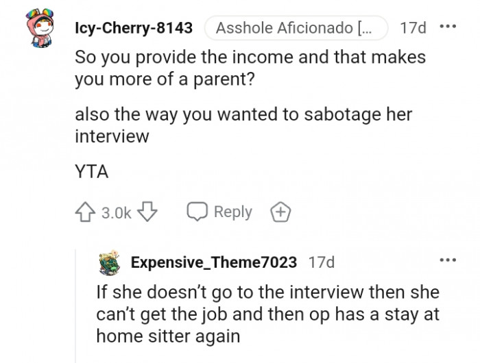 The way you wanted to sabotage her interview.