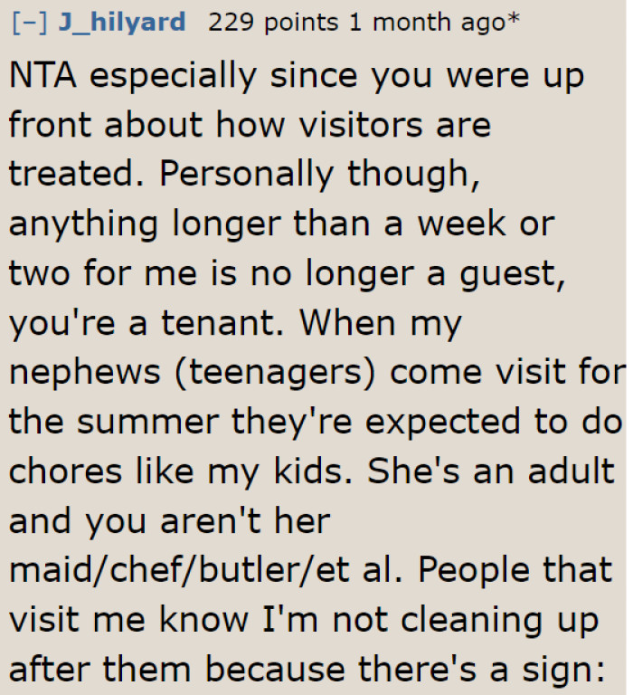 Anybody who stays for more than a week should be considered a tenant.