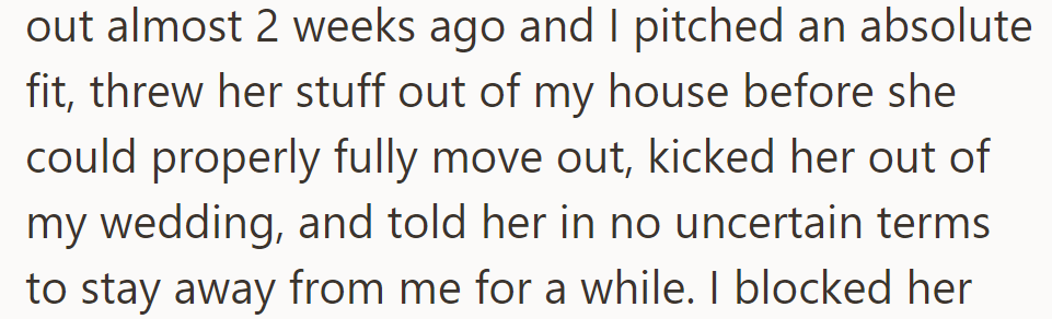 Upon learning the truth, OP ejected Diana's belongings, removed her from the wedding, and asked her to stay away.