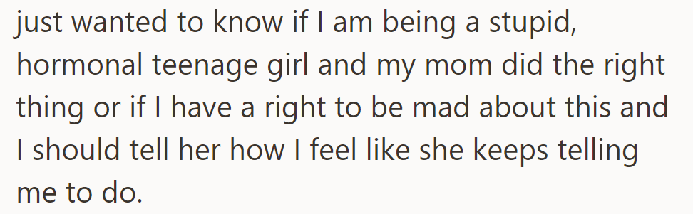 OP Questions if Their Anger is Justified or if They Should Communicate with Their Mom as Suggested.