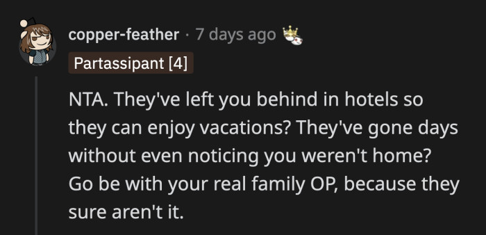 If OP went to Disney World with Rachel's family without telling her parents, would they have noticed that she was gone?