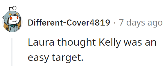 Laura saw Kelly as an easy target, but she underestimated her resilience.