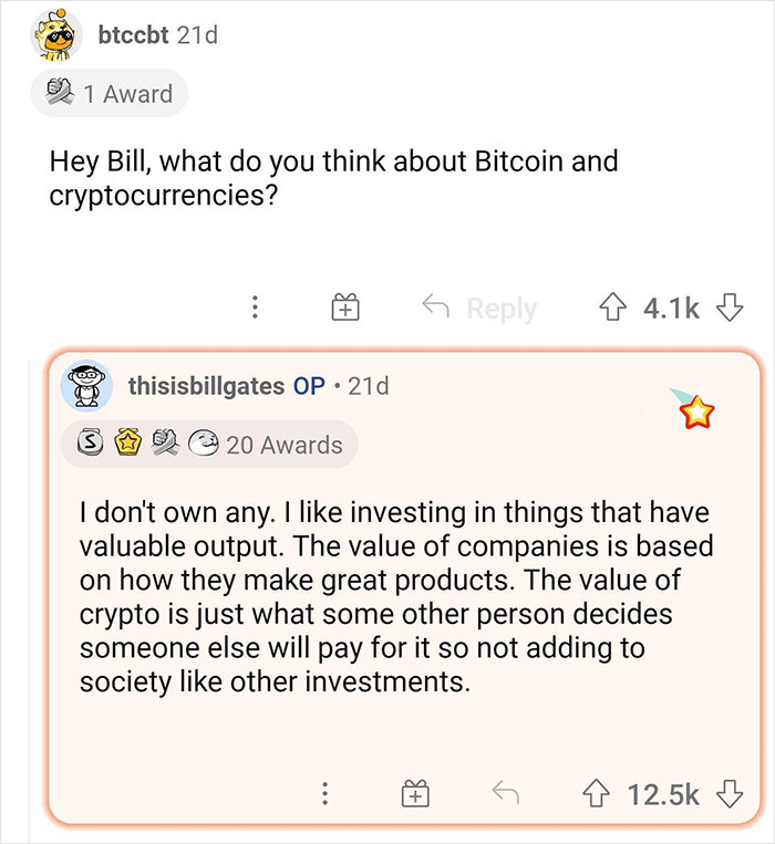 1. Gates' thoughts on Bitcoin and cryptocurrency