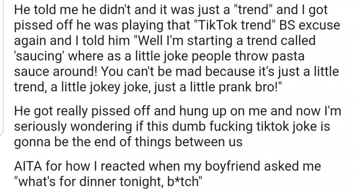 This TikTok joke might probably be the end of what looked like a happy relationship