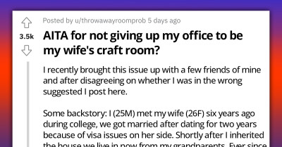 Man Under Pressure as Wife Demands He Vacates His Workspace So She Can Use It as a Craft Room