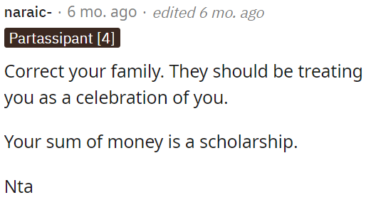 OP's money is a scholarship.