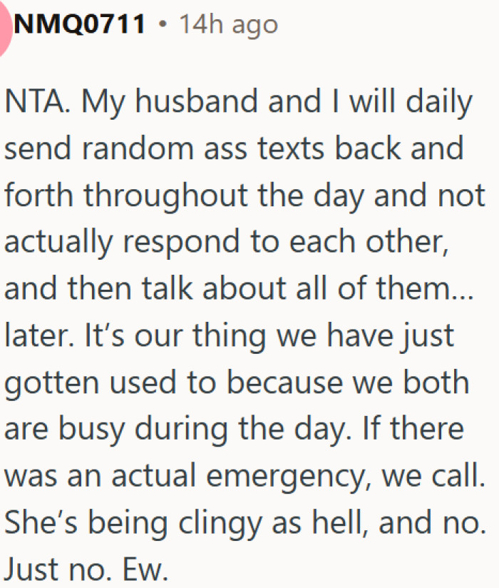Expecting instant text replies from a busy partner is just being clingy