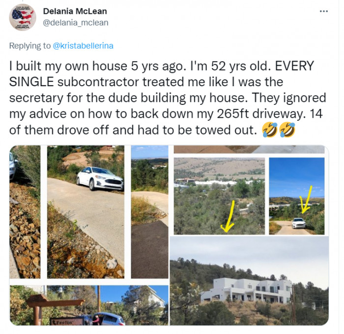 5. Over a dozen men ignored a homebuilder on how to safely back out of her extra-long driveway