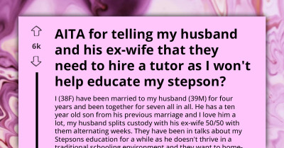 Redditor Falls Out With Husband And His Ex-Wife Because She Refuses To Home-School Her Step-Son